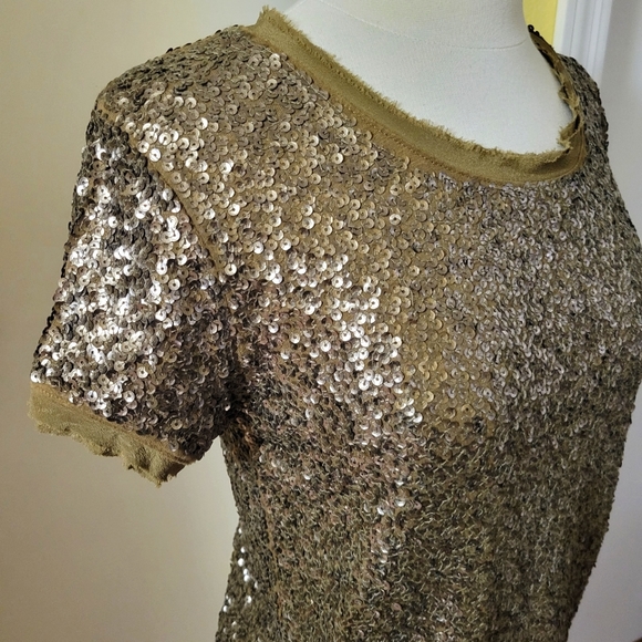 J.CREW Sequin Olive Drab Color  Women's Silk Top size Small - Picture 2 of 9